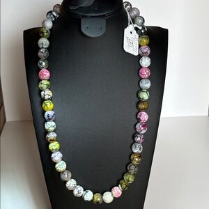 Dragon Vein Agate Large 10mm Faceted Gemstone Bead Necklace Multicolor Quartz